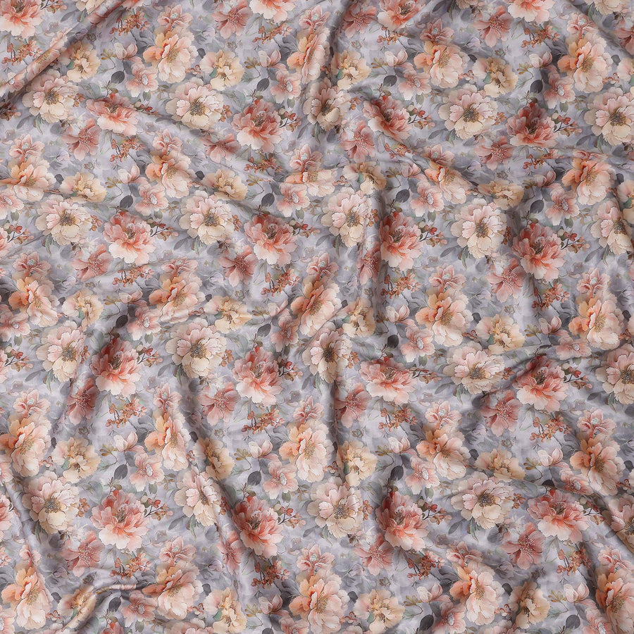 Lavender Grey Floral Satin Fabric 110cm