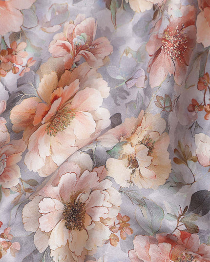 Lavender Grey Floral Satin Fabric 110cm