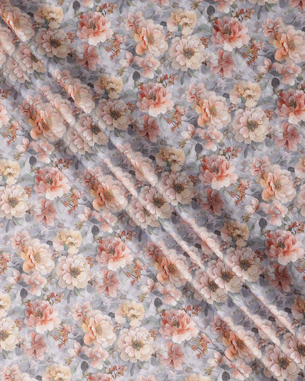 Lavender Grey Floral Satin Fabric 110cm
