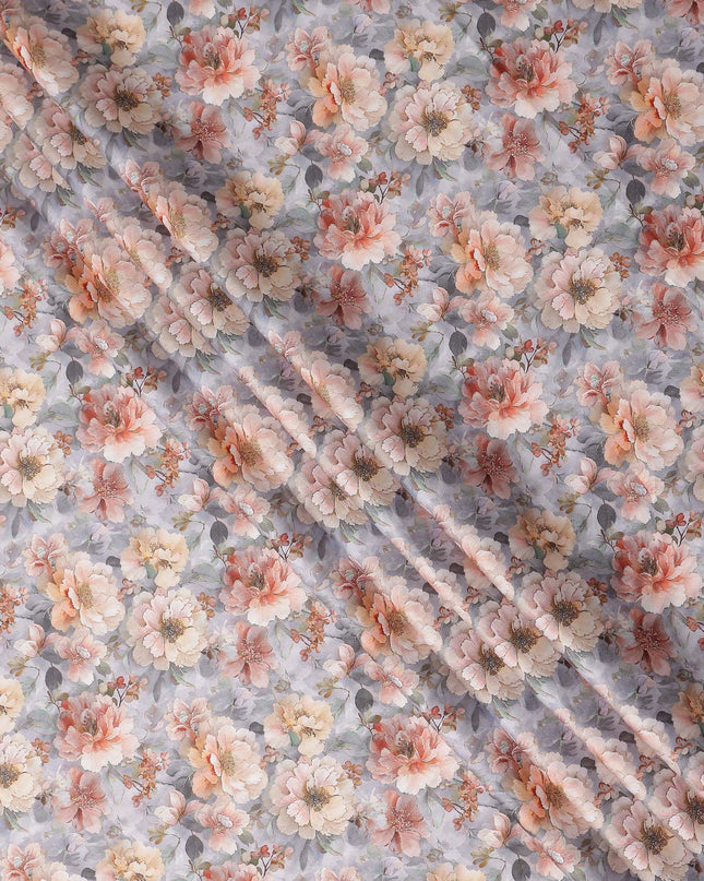Lavender Grey Floral Satin Fabric 110cm