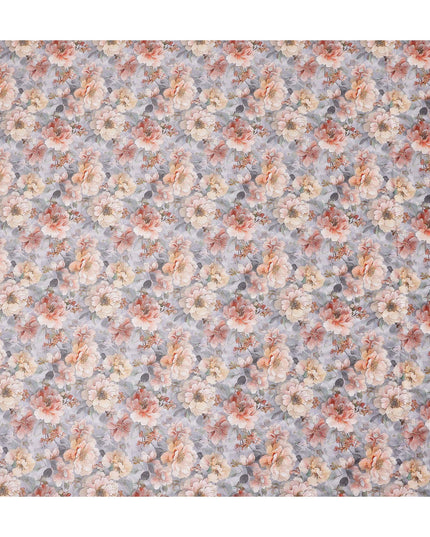 Lavender Grey Floral Satin Fabric 110cm