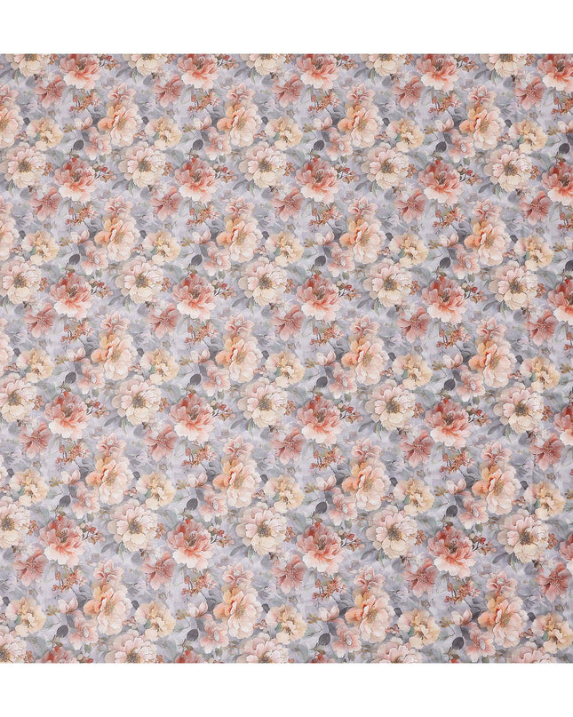 Lavender Grey Floral Satin Fabric 110cm