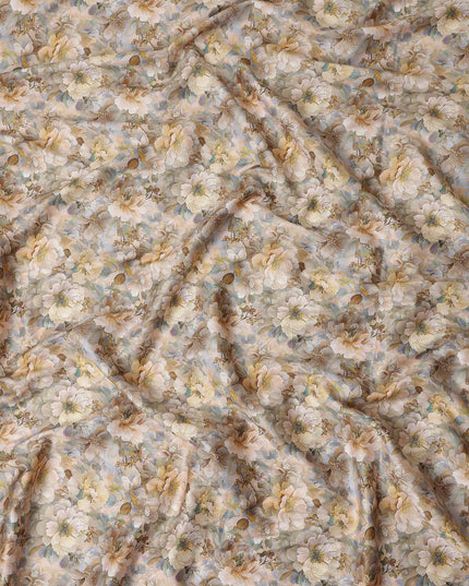 Champagne Beige Floral Satin Fabric 110cm