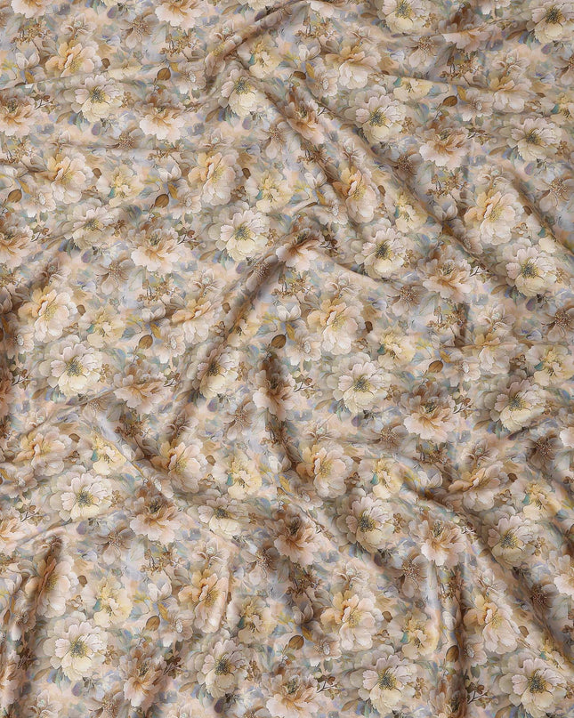 Champagne Beige Floral Satin Fabric 110cm