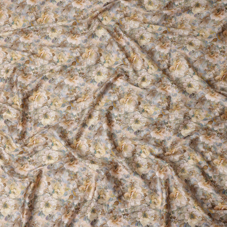 Champagne Beige Floral Satin Fabric 110cm