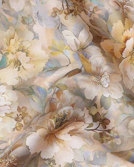 Champagne Beige Floral Satin Fabric 110cm