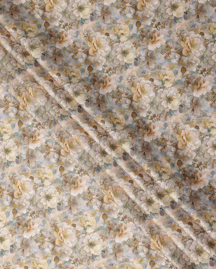 Champagne Beige Floral Satin Fabric 110cm
