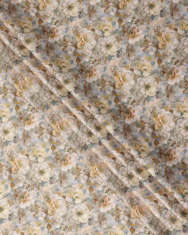 Champagne Beige Floral Satin Fabric 110cm
