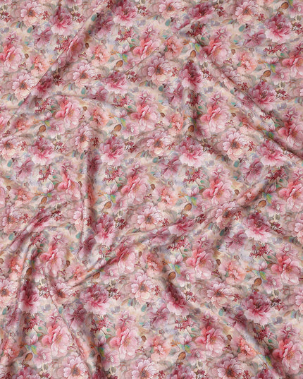 Blush Pink Floral Satin Fabric 110cm