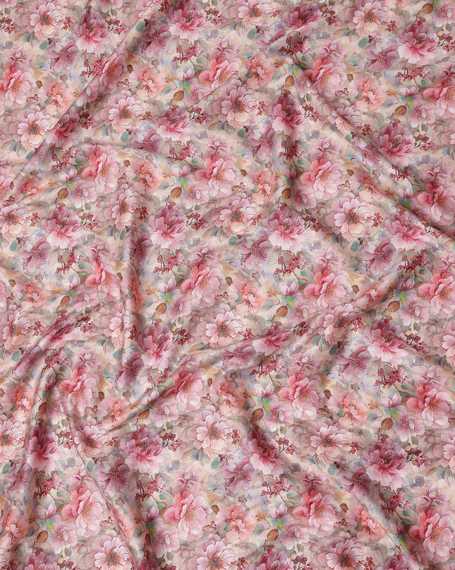 Blush Pink Floral Satin Fabric 110cm