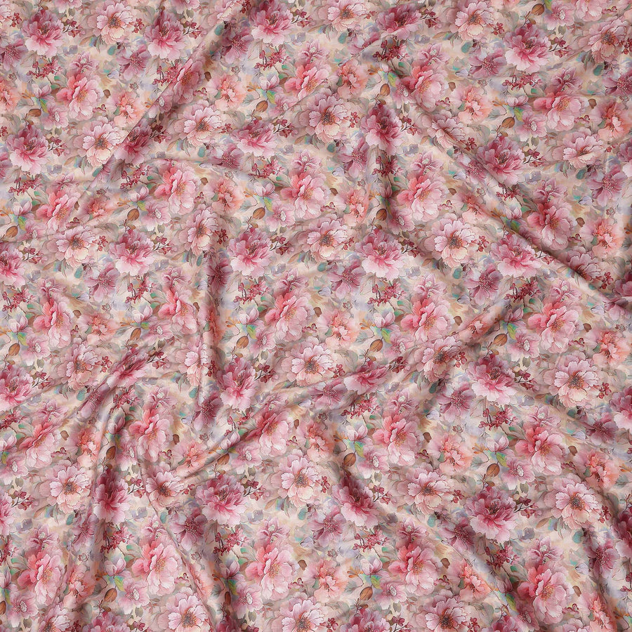 Blush Pink Floral Satin Fabric 110cm