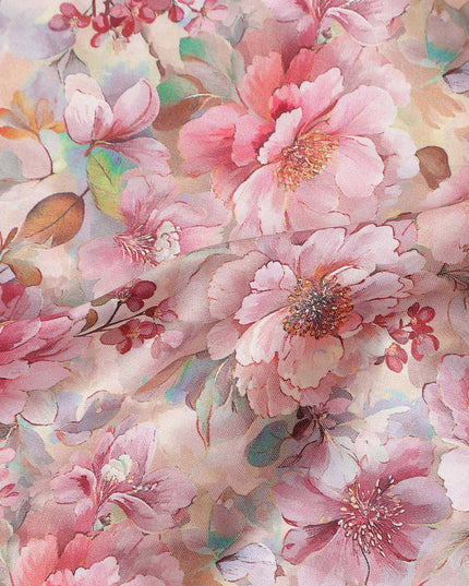 Blush Pink Floral Satin Fabric 110cm