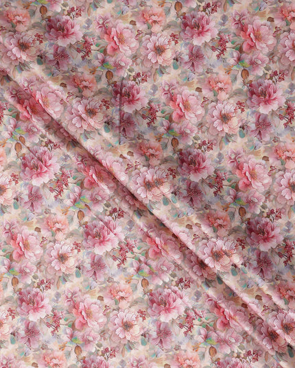 Blush Pink Floral Satin Fabric 110cm