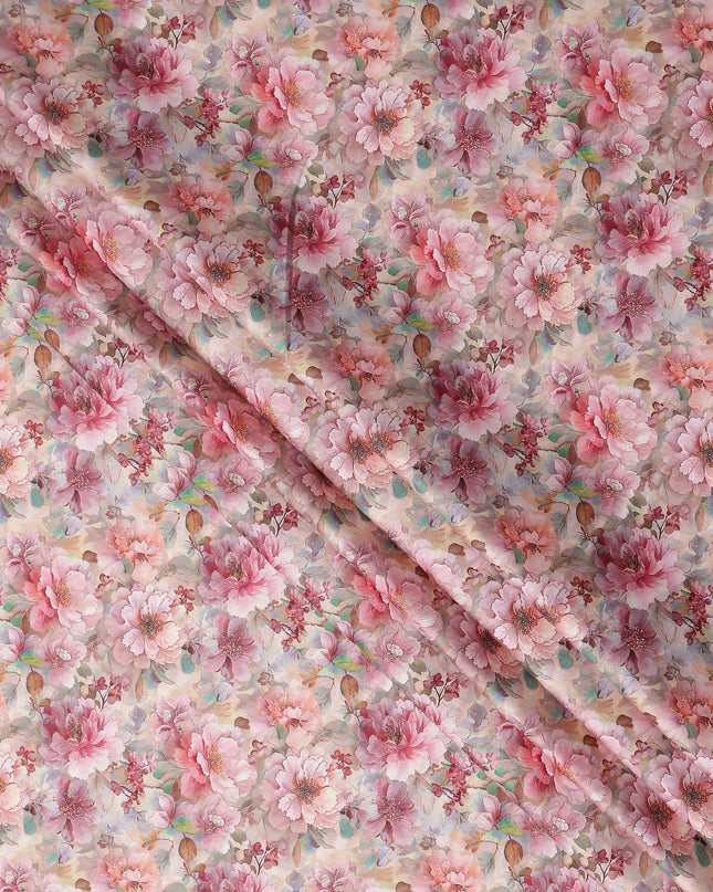 Blush Pink Floral Satin Fabric 110cm