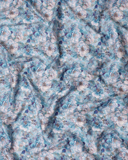 Sky Blue Floral Satin Fabric 110cm
