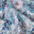 Sky Blue Floral Satin Fabric 110cm