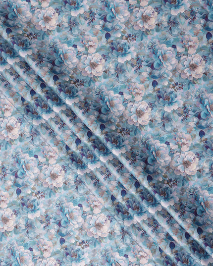 Sky Blue Floral Satin Fabric 110cm