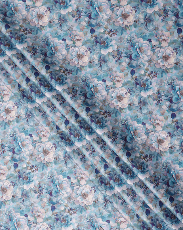 Sky Blue Floral Satin Fabric 110cm