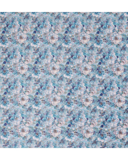 Sky Blue Floral Satin Fabric 110cm