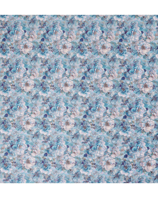 Sky Blue Floral Satin Fabric 110cm