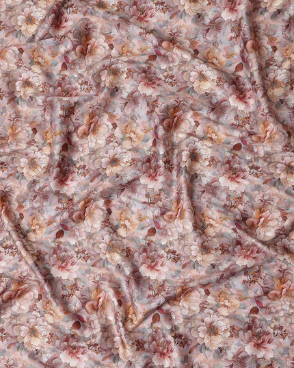 Dusty Rose Floral Satin Fabric 110cm