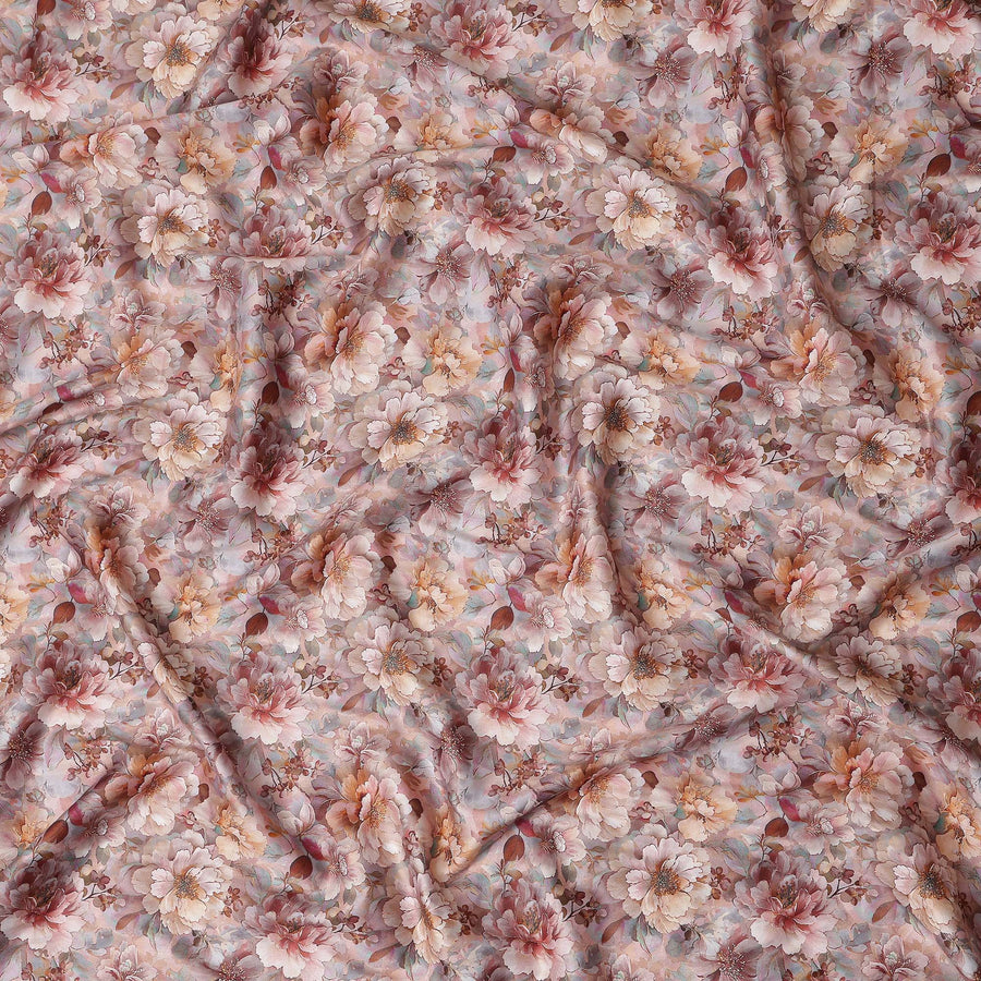 Dusty Rose Floral Satin Fabric 110cm
