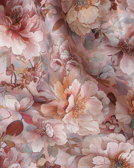 Dusty Rose Floral Satin Fabric 110cm
