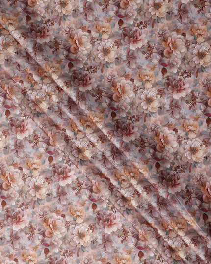 Dusty Rose Floral Satin Fabric 110cm