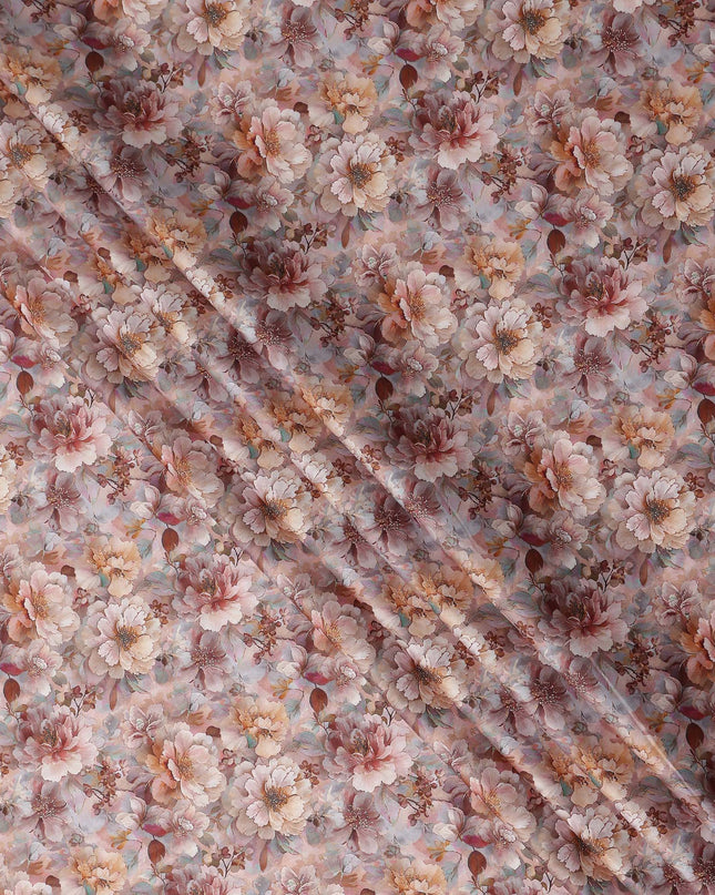 Dusty Rose Floral Satin Fabric 110cm
