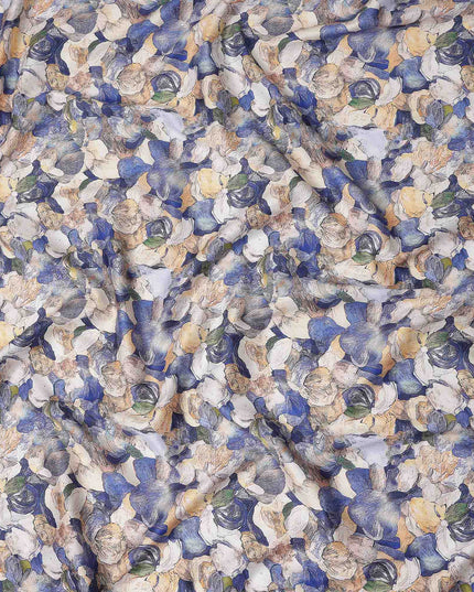 Indigo Blue Abstract Satin Fabric 110cm