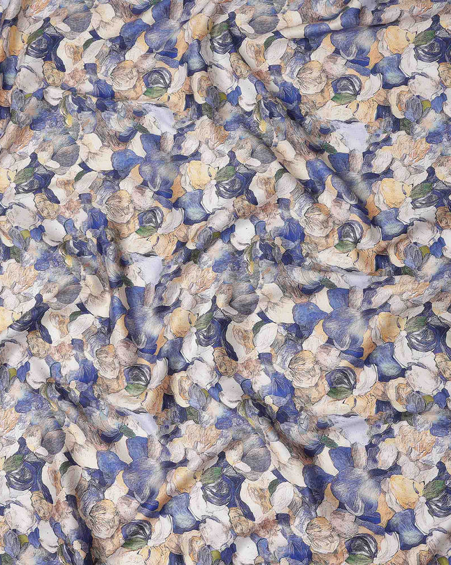 Indigo Blue Abstract Satin Fabric 110cm