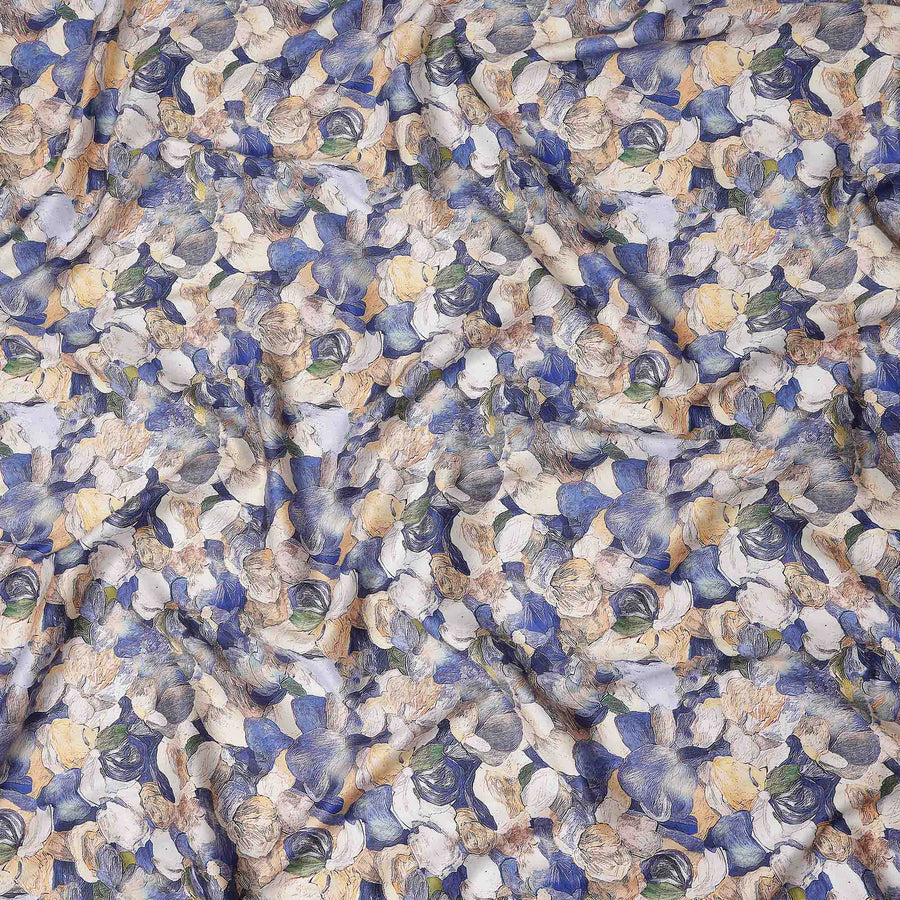 Indigo Blue Abstract Satin Fabric 110cm