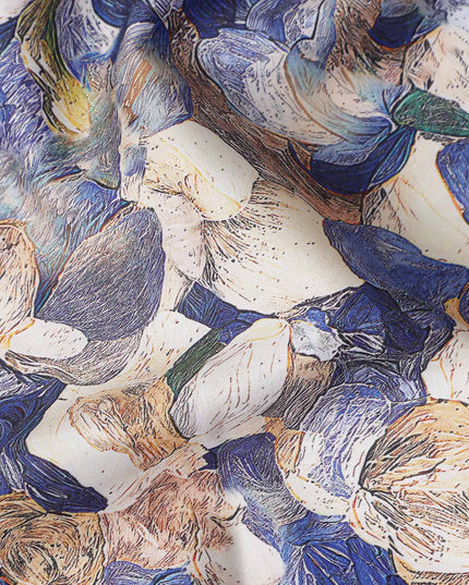 Indigo Blue Abstract Satin Fabric 110cm