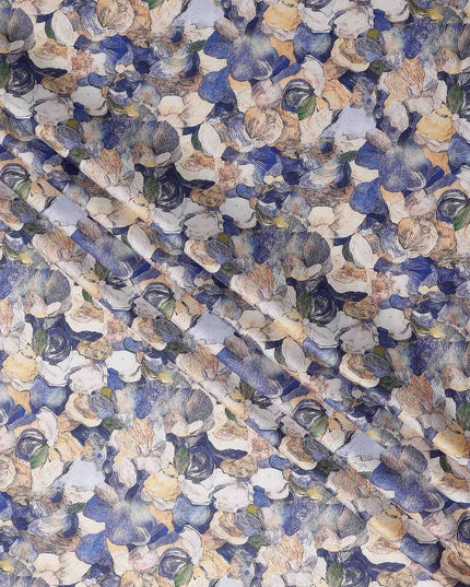 Indigo Blue Abstract Satin Fabric 110cm