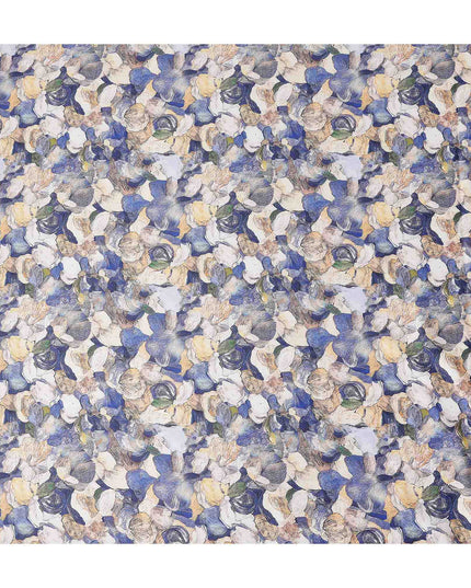 Indigo Blue Abstract Satin Fabric 110cm
