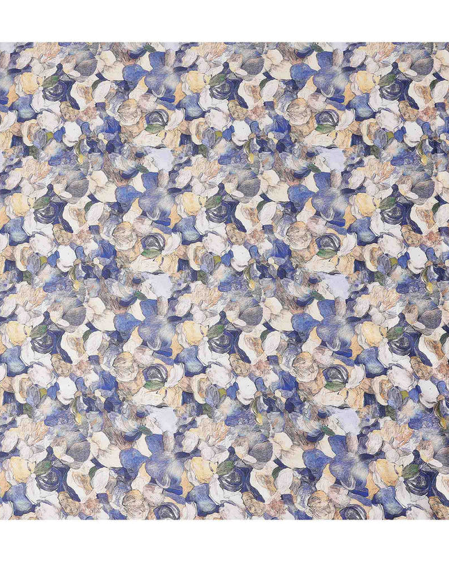 Indigo Blue Abstract Satin Fabric 110cm