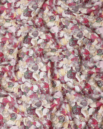 Rose Magenta Abstract Satin Fabric 110cm