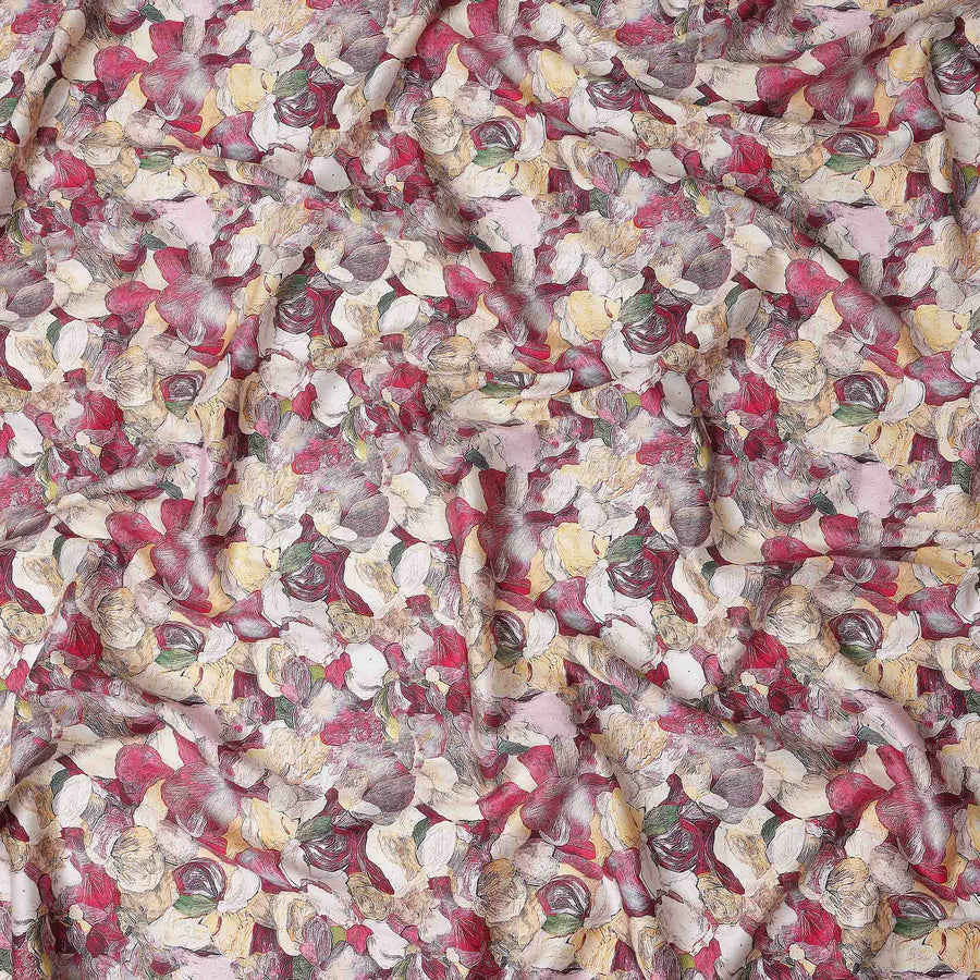 Rose Magenta Abstract Satin Fabric 110cm