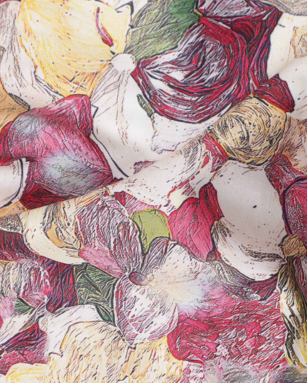 Rose Magenta Abstract Satin Fabric 110cm