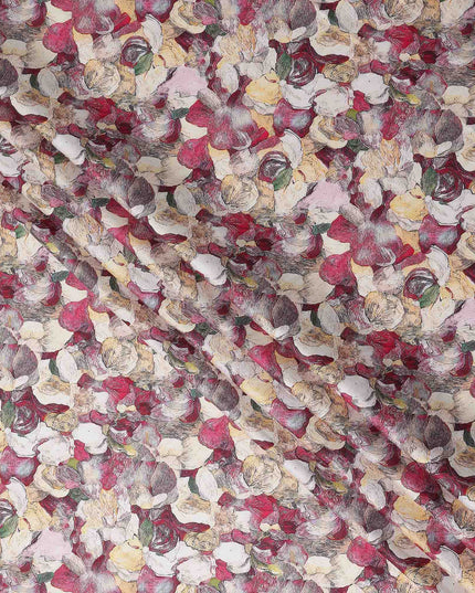 Rose Magenta Abstract Satin Fabric 110cm