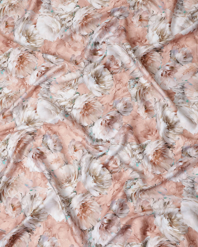 Peach Coral Abstract Satin Fabric 110cm