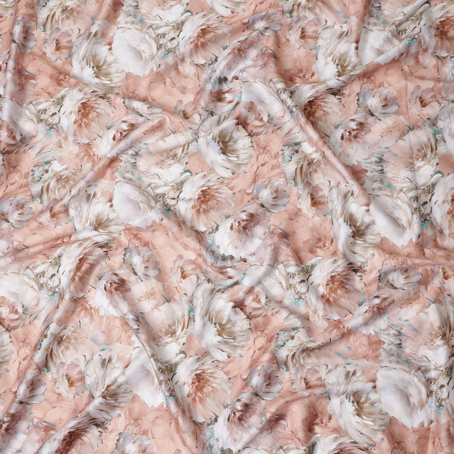 Peach Coral Abstract Satin Fabric 110cm