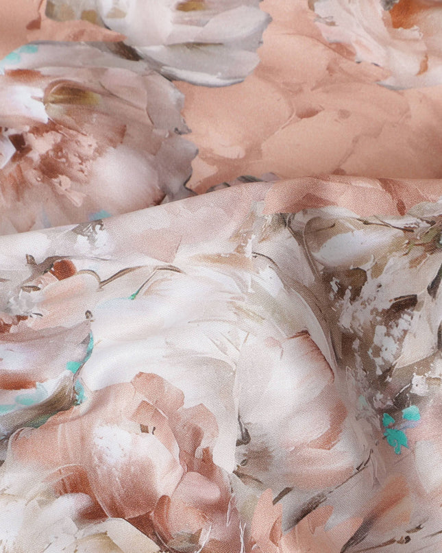 Peach Coral Abstract Satin Fabric 110cm