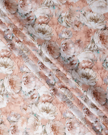 Peach Coral Abstract Satin Fabric 110cm