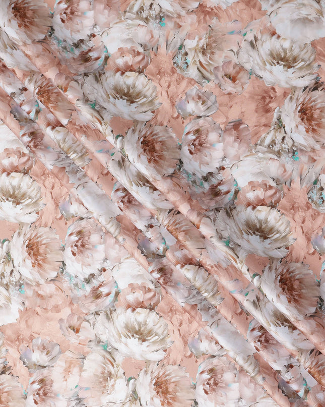 Peach Coral Abstract Satin Fabric 110cm