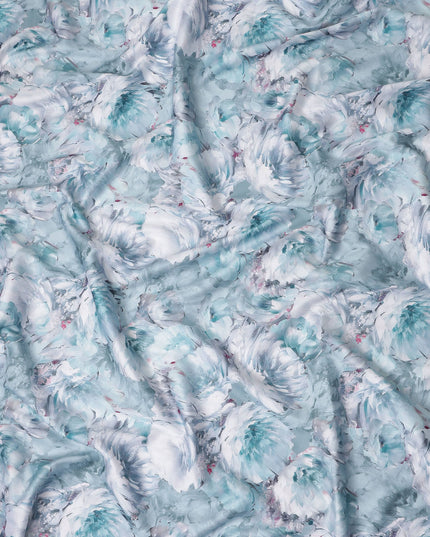 Aqua Teal Abstract Satin Fabric 110cm