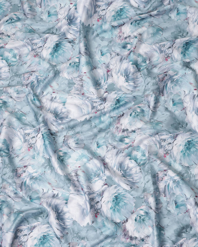Aqua Teal Abstract Satin Fabric 110cm