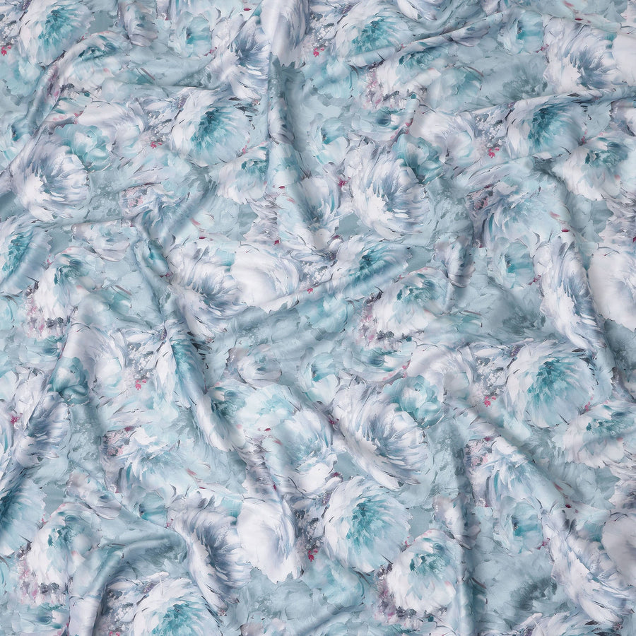 Aqua Teal Abstract Satin Fabric 110cm