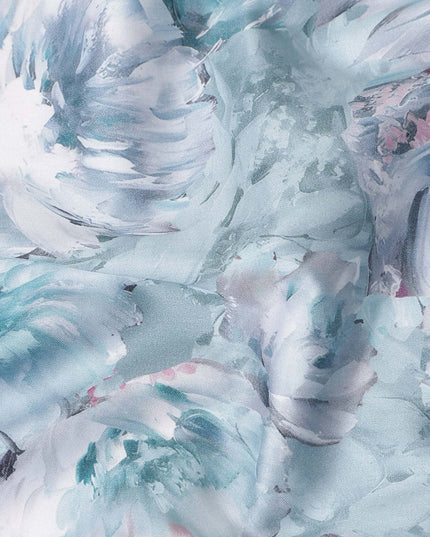 Aqua Teal Abstract Satin Fabric 110cm