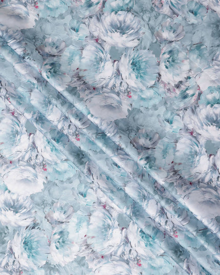 Aqua Teal Abstract Satin Fabric 110cm